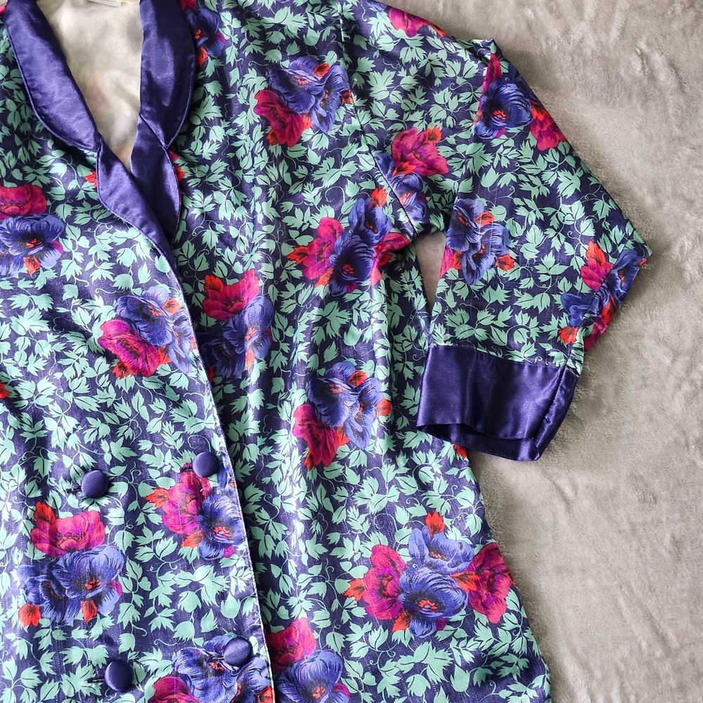 Vintage 1980s Women's Kathryn Pajamas Kimono Size M Floral Purple - Picture 3 of 15